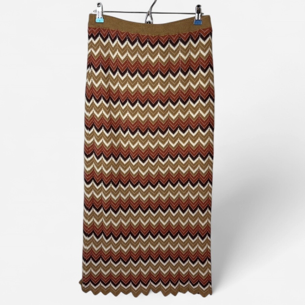Love + Luxe Chevron Sweater Skirt - Brown and Cream - Size Small